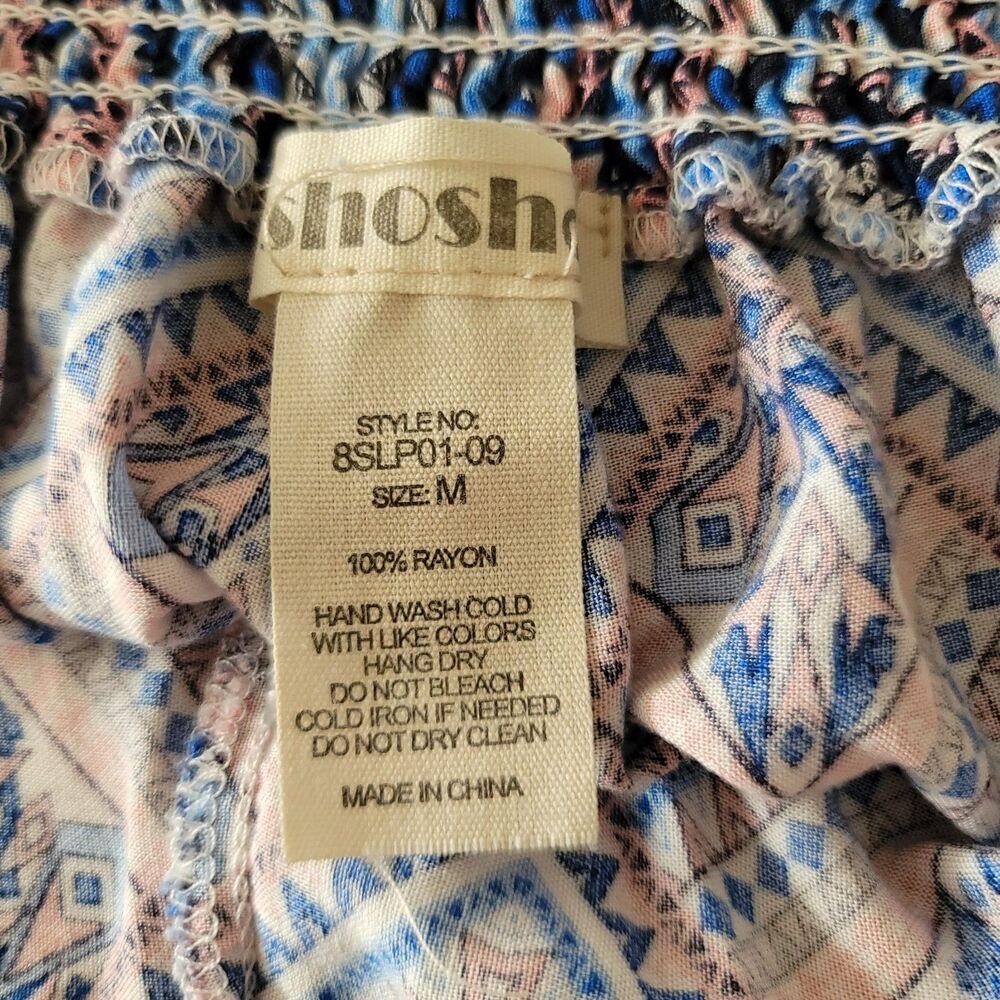 Womens Straight Leg Blue Boho Colorful Geometric Pants Lightweight Festival SZ M - Picture 6 of 6